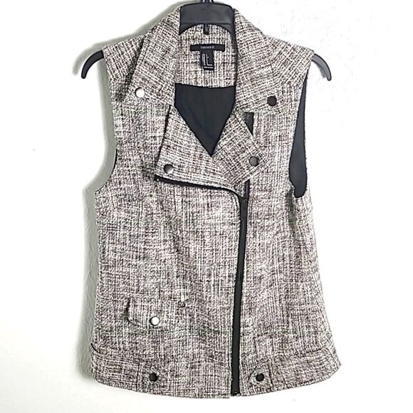 Forever 21 Black & White Tweed Vest with Exposed Black Zipper, Size Small - Picture 1 of 8